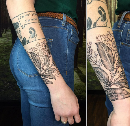 Michael Bales - Coffee Plant and Babys Breath on Forearm- Instagram @michaelbalesart